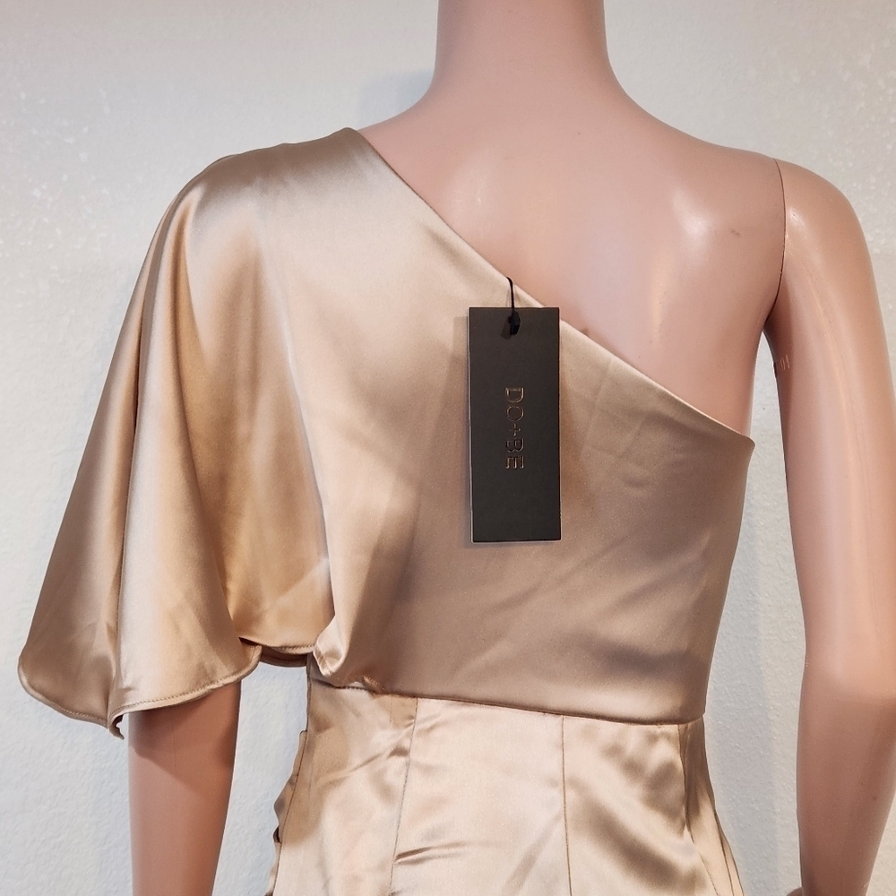 DO + BE One Shoulder Wrap Midi Champagne Dress Size S - Picture 10 of 15